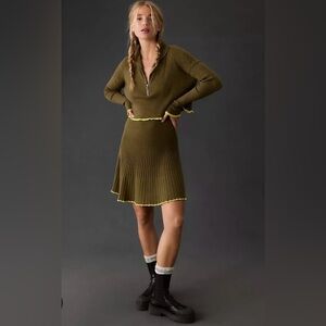 Anthropologie Daily Practice Miles Sweater Dress Quarter Zip Ribbed Medium Green